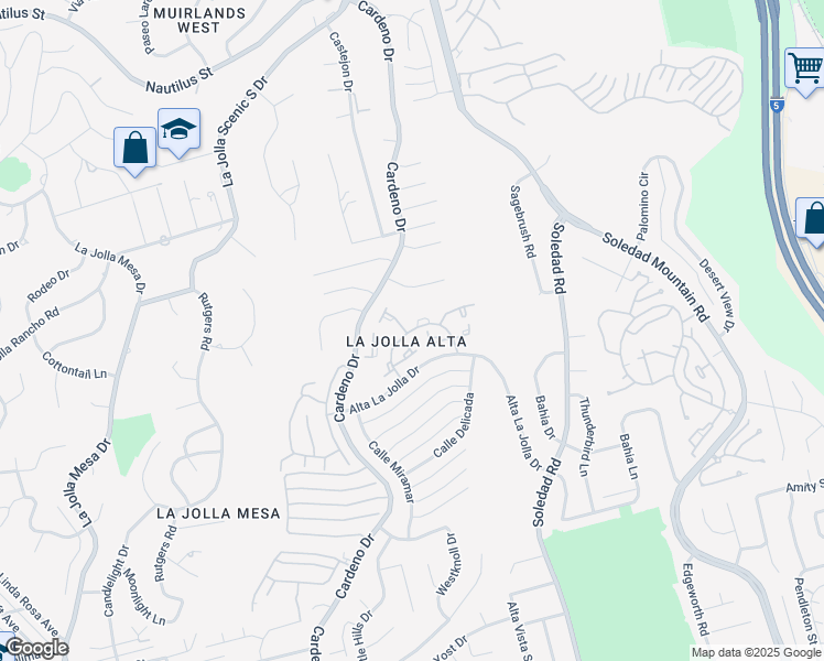map of restaurants, bars, coffee shops, grocery stores, and more near Caminito Cardelina in San Diego