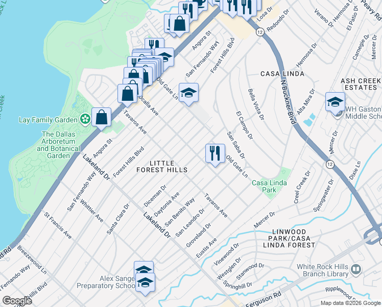 map of restaurants, bars, coffee shops, grocery stores, and more near 9003 Diceman Drive in Dallas