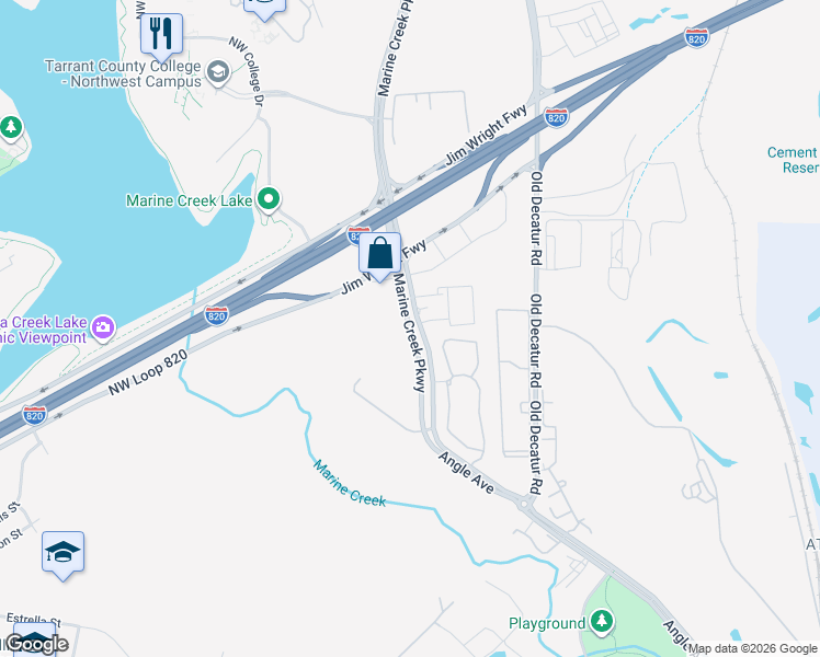 map of restaurants, bars, coffee shops, grocery stores, and more near 4507 Marine Creek Parkway in Fort Worth