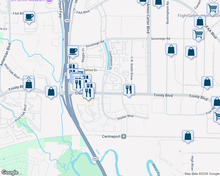 map of restaurants, bars, coffee shops, grocery stores, and more near 14445 Argentina Drive in Fort Worth
