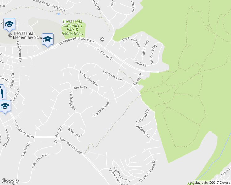 map of restaurants, bars, coffee shops, grocery stores, and more near 4551 Via Palabra in San Diego