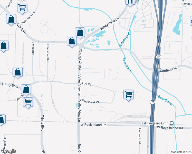 map of restaurants, bars, coffee shops, grocery stores, and more near 143 Vanetta Street in Irving