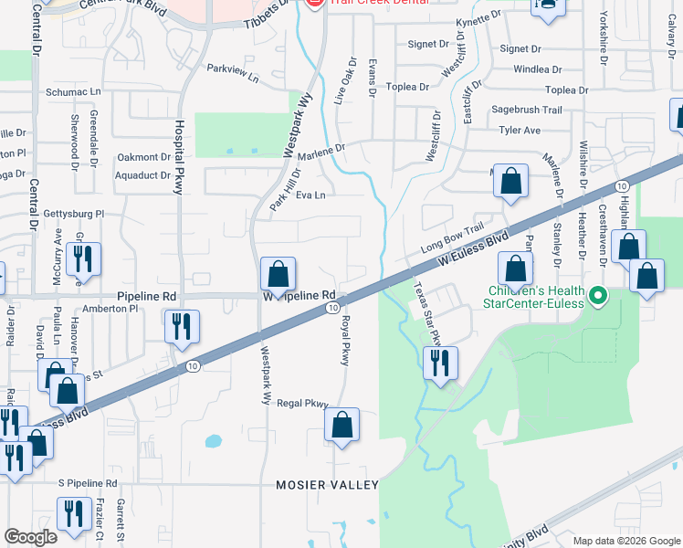 map of restaurants, bars, coffee shops, grocery stores, and more near 1008 Presidio Circle in Euless