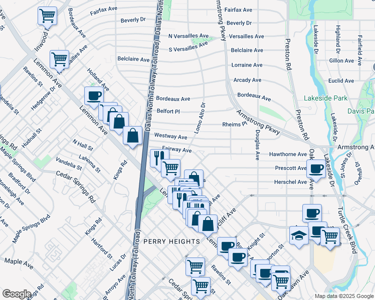 map of restaurants, bars, coffee shops, grocery stores, and more near 4301 Lomo Alto Drive in Dallas