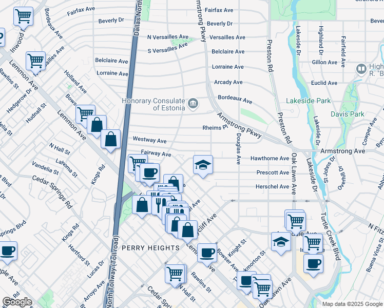 map of restaurants, bars, coffee shops, grocery stores, and more near 3815 Hawthorne Avenue in Dallas
