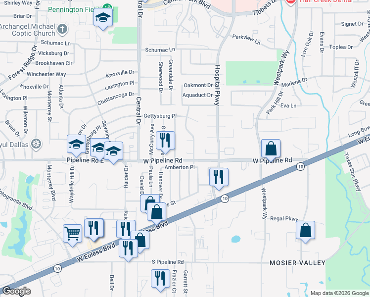 map of restaurants, bars, coffee shops, grocery stores, and more near 2308 Windsor Ct in Bedford
