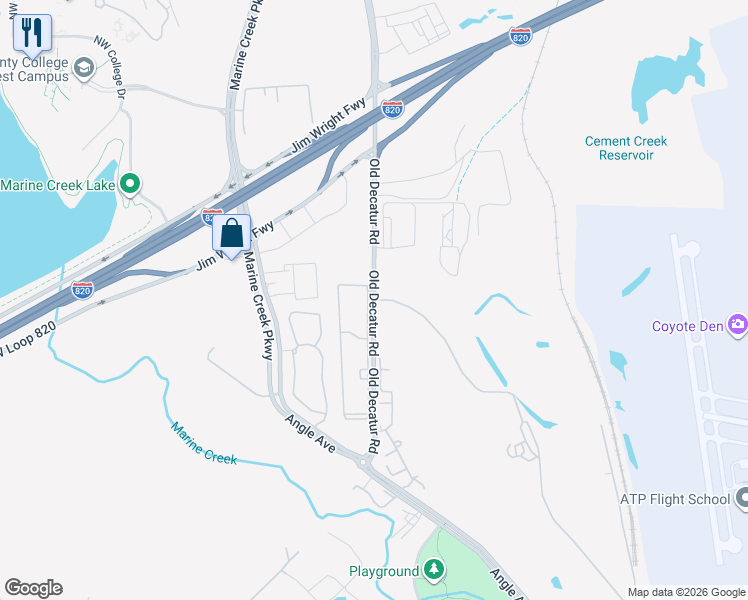 map of restaurants, bars, coffee shops, grocery stores, and more near 4455 Thornton Street in Fort Worth