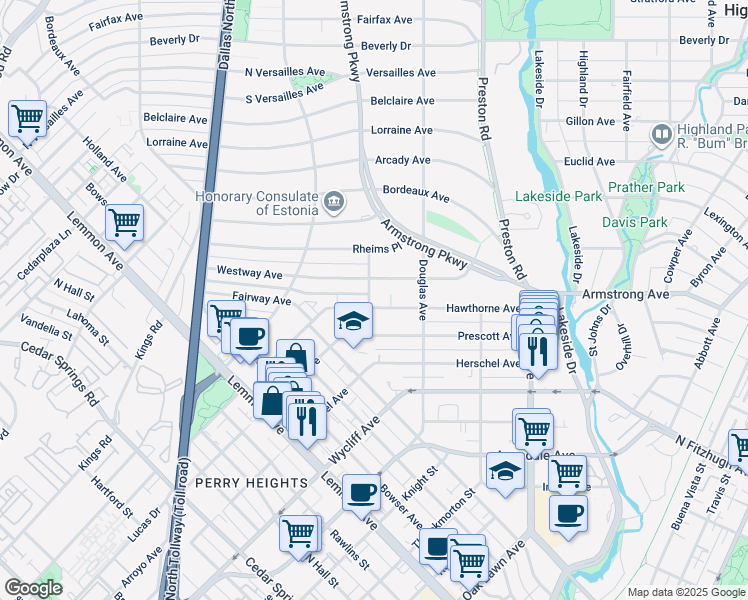 map of restaurants, bars, coffee shops, grocery stores, and more near 4019 Hawthorne Avenue in Dallas