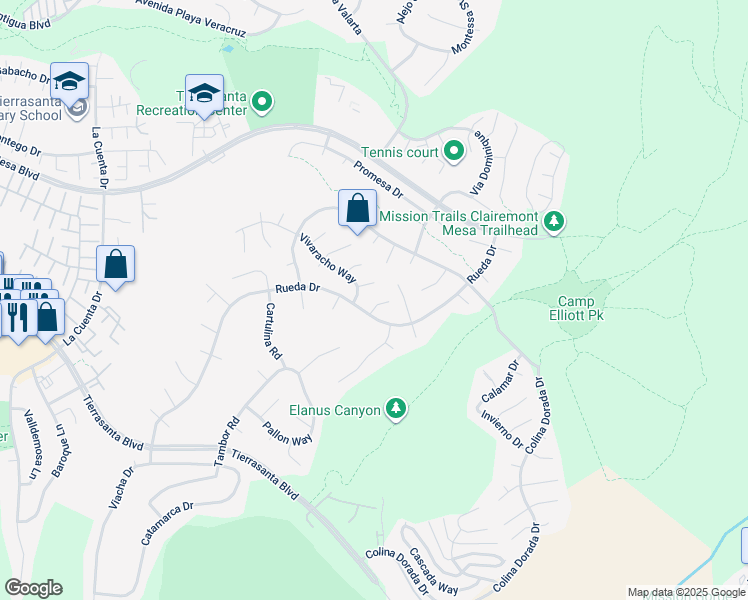 map of restaurants, bars, coffee shops, grocery stores, and more near in San Diego
