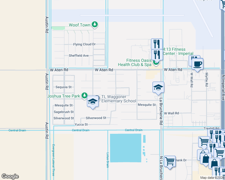 map of restaurants, bars, coffee shops, grocery stores, and more near 588 Sunflower Way in Imperial