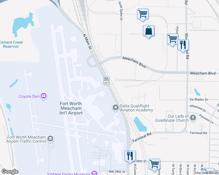 map of restaurants, bars, coffee shops, grocery stores, and more near 4301 North Main Street in Fort Worth