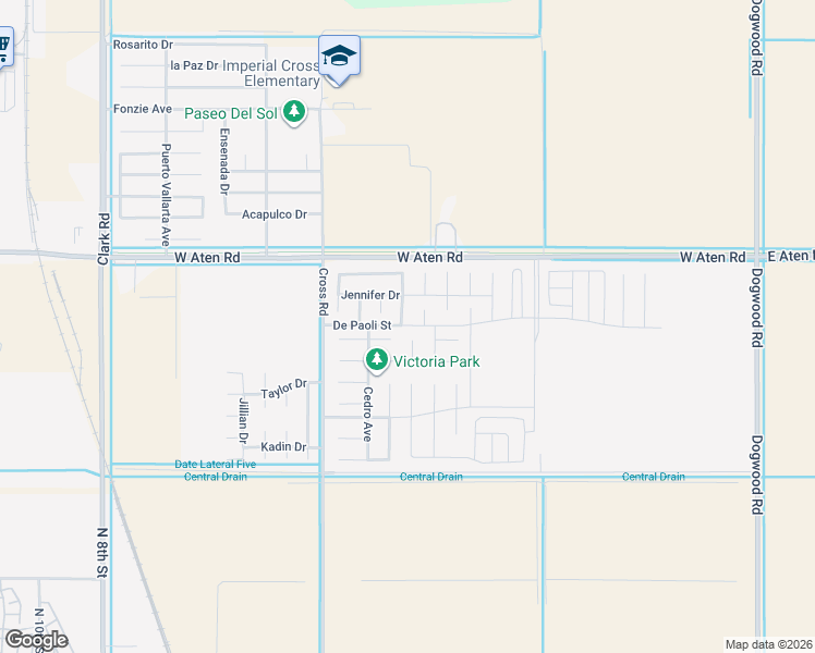 map of restaurants, bars, coffee shops, grocery stores, and more near De Paoli Street in Imperial