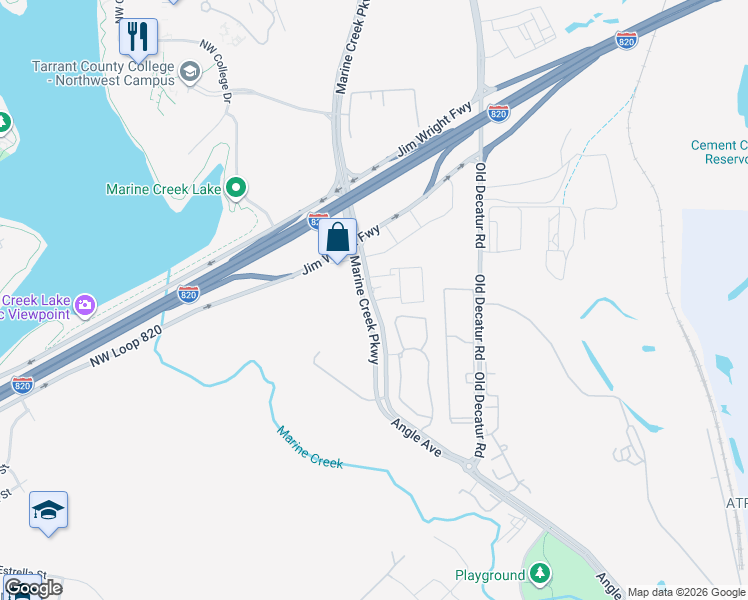 map of restaurants, bars, coffee shops, grocery stores, and more near 4508 Marine Creek Parkway in Fort Worth