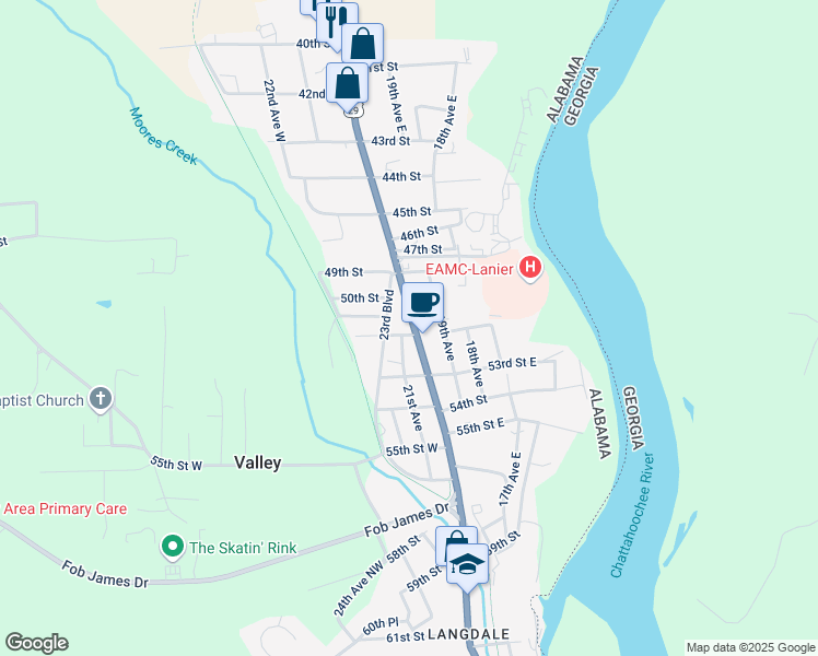 map of restaurants, bars, coffee shops, grocery stores, and more near 5103 20th Avenue in Valley