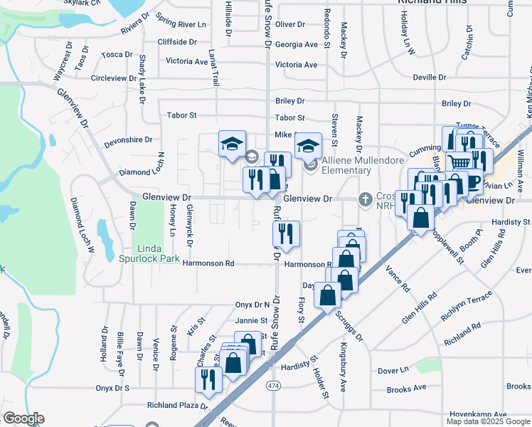 map of restaurants, bars, coffee shops, grocery stores, and more near 4025 Rufe Snow Drive in Fort Worth