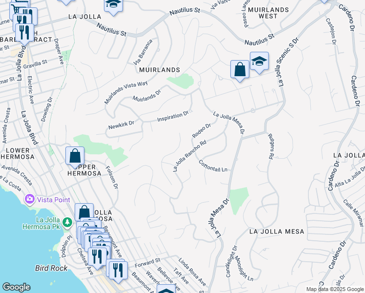 map of restaurants, bars, coffee shops, grocery stores, and more near 6073 Avenida Chamnez in San Diego