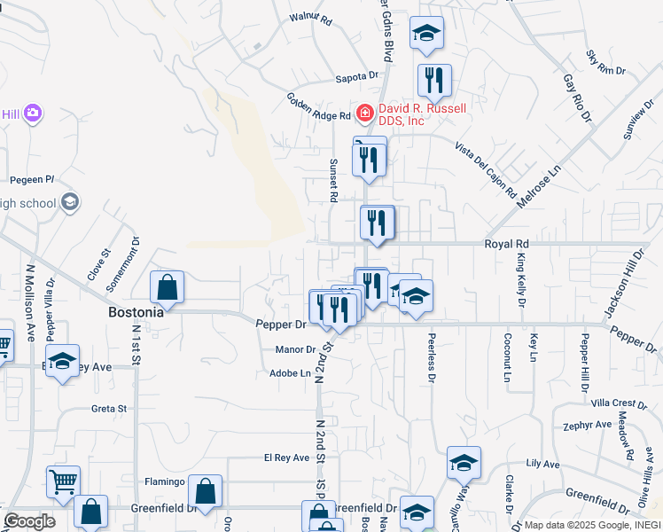 map of restaurants, bars, coffee shops, grocery stores, and more near in El Cajon