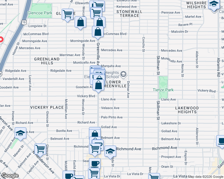 map of restaurants, bars, coffee shops, grocery stores, and more near None in Dallas