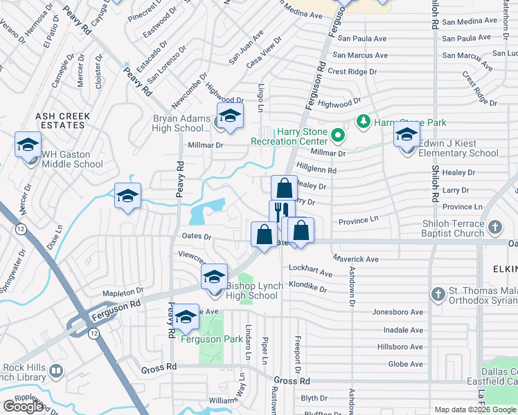 map of restaurants, bars, coffee shops, grocery stores, and more near 2124 Province Lane in Dallas