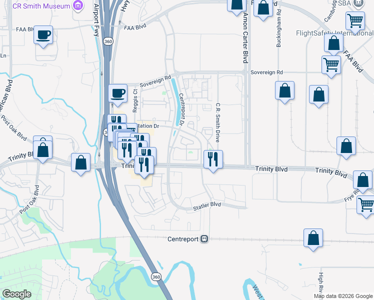map of restaurants, bars, coffee shops, grocery stores, and more near 14445 Argentina Drive in Fort Worth