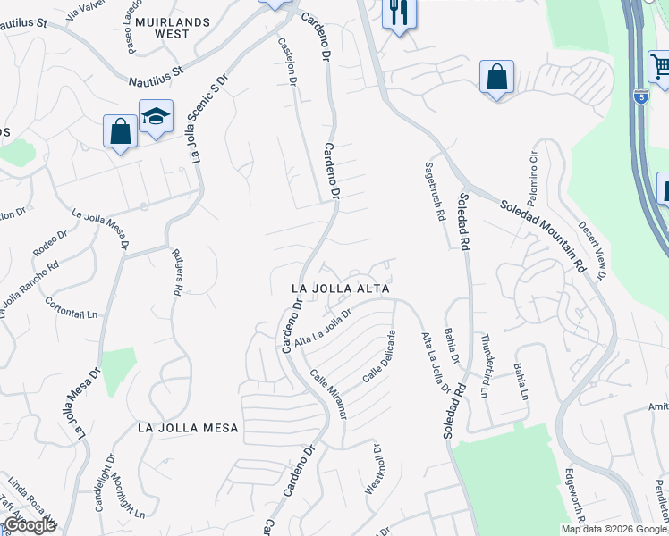 map of restaurants, bars, coffee shops, grocery stores, and more near 1608 Caminito Asterisco in San Diego