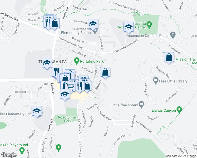 map of restaurants, bars, coffee shops, grocery stores, and more near 10806 Macouba Place in San Diego