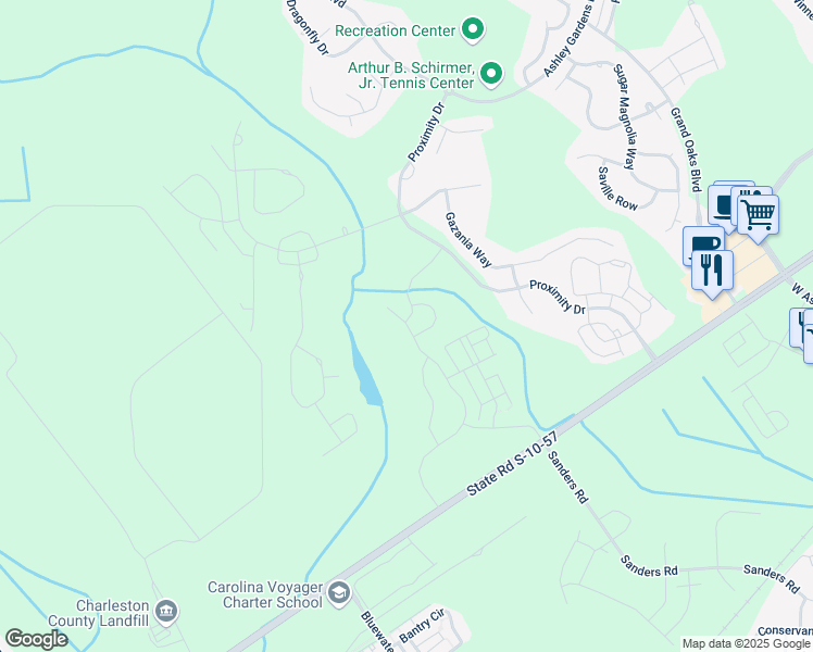 map of restaurants, bars, coffee shops, grocery stores, and more near 127 Claret Cup Way in Charleston