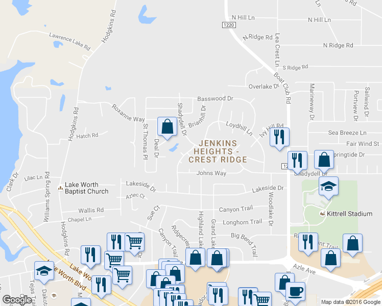 map of restaurants, bars, coffee shops, grocery stores, and more near 6401 Claude Court in Fort Worth