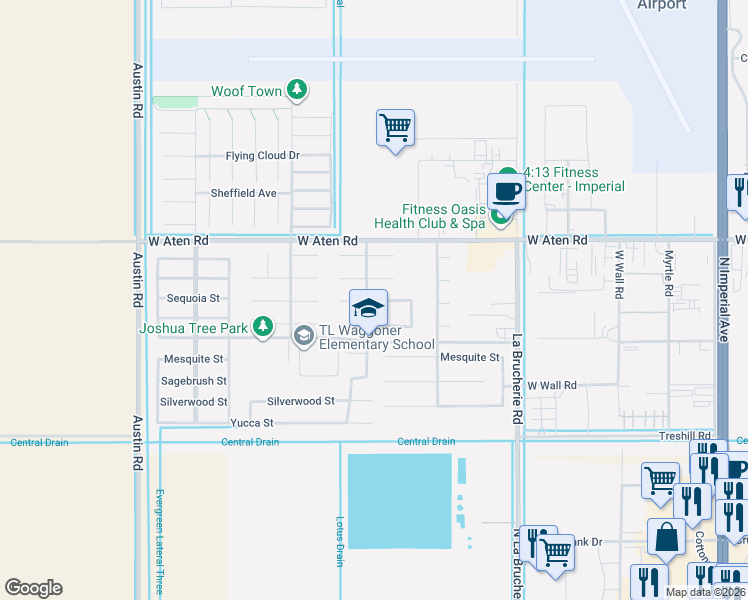 map of restaurants, bars, coffee shops, grocery stores, and more near 588 Sunflower Way in Imperial