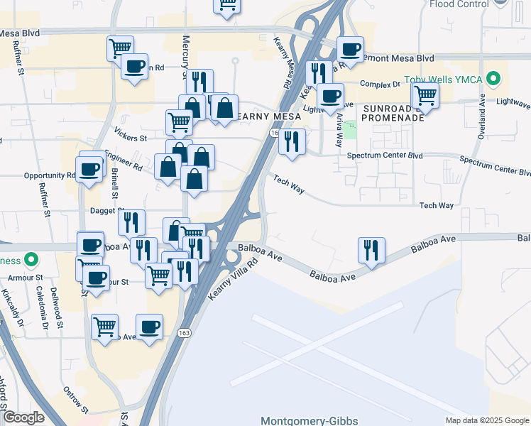map of restaurants, bars, coffee shops, grocery stores, and more near 8326 Century Park Court in San Diego