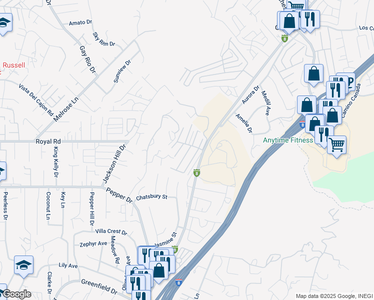 map of restaurants, bars, coffee shops, grocery stores, and more near in El Cajon