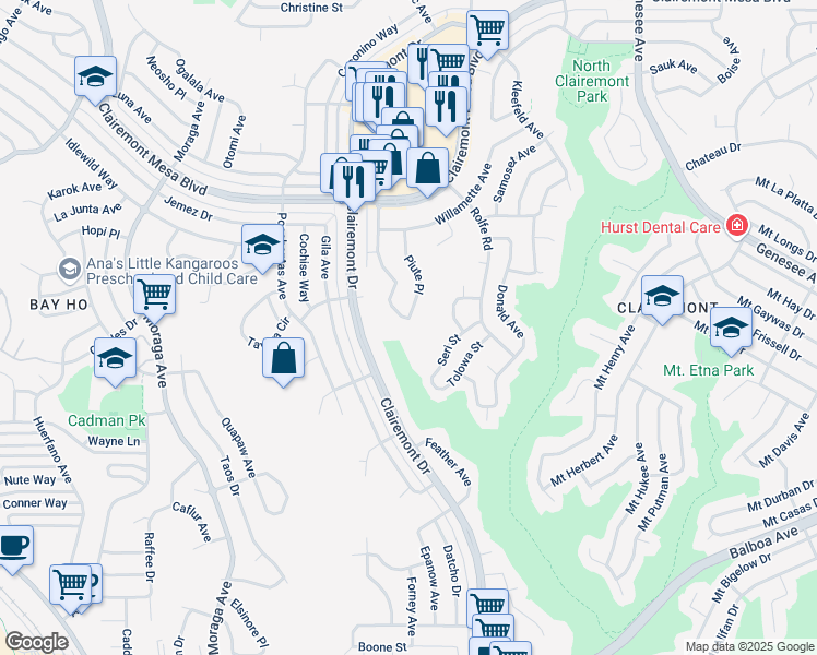 map of restaurants, bars, coffee shops, grocery stores, and more near 4404 Onondaga Avenue in San Diego