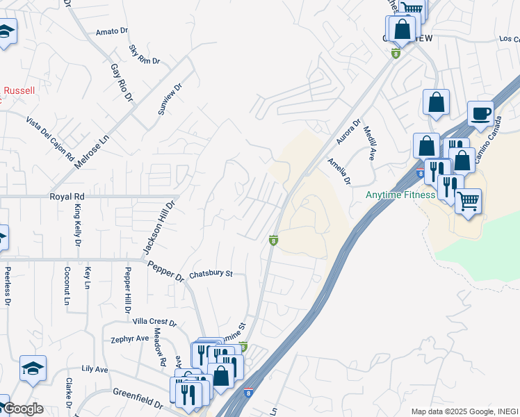 map of restaurants, bars, coffee shops, grocery stores, and more near in El Cajon