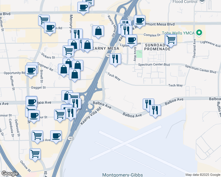 map of restaurants, bars, coffee shops, grocery stores, and more near 8330 Century Park Ct in San Diego