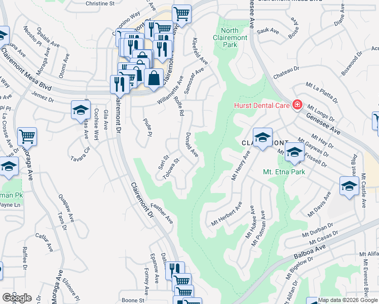map of restaurants, bars, coffee shops, grocery stores, and more near 4416 Donald Avenue in San Diego