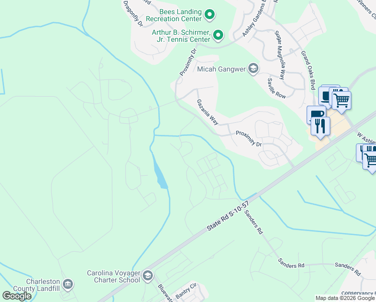 map of restaurants, bars, coffee shops, grocery stores, and more near 366 Spindlewood Way in Charleston
