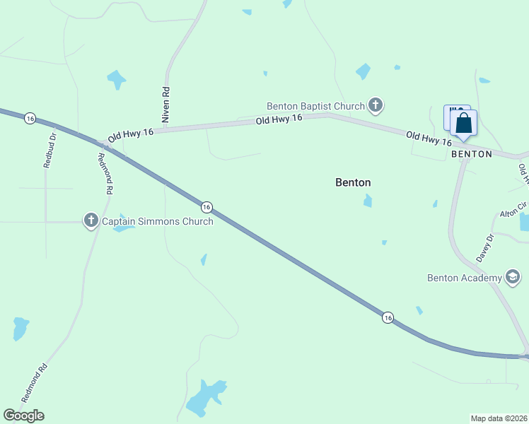 map of restaurants, bars, coffee shops, grocery stores, and more near 6727 Mississippi 16 in Yazoo County