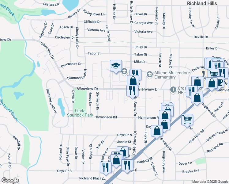 map of restaurants, bars, coffee shops, grocery stores, and more near 4028 Jackie Lee Street in Fort Worth