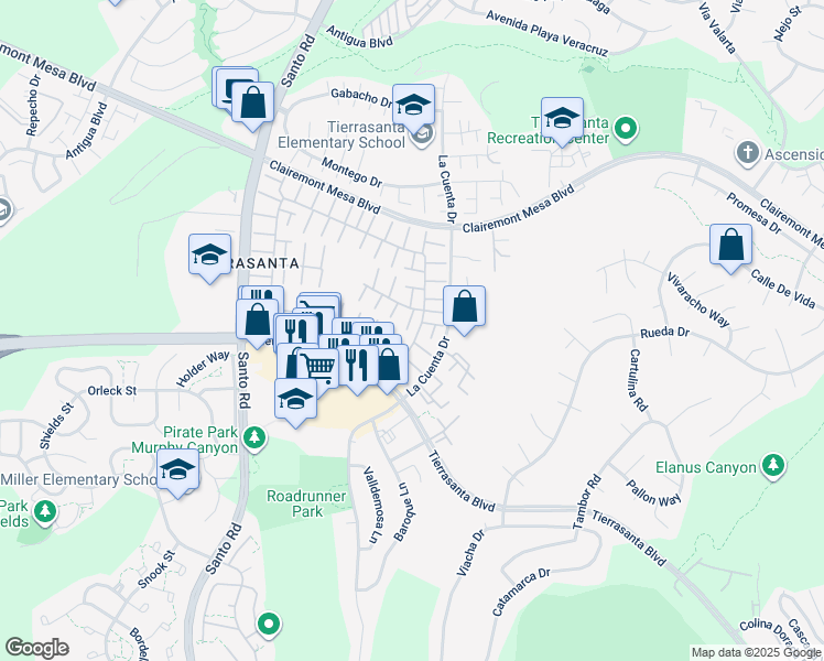 map of restaurants, bars, coffee shops, grocery stores, and more near 10787 Cariuto Court in San Diego
