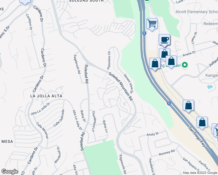 map of restaurants, bars, coffee shops, grocery stores, and more near 2060 Caminito Circulo Norte in San Diego