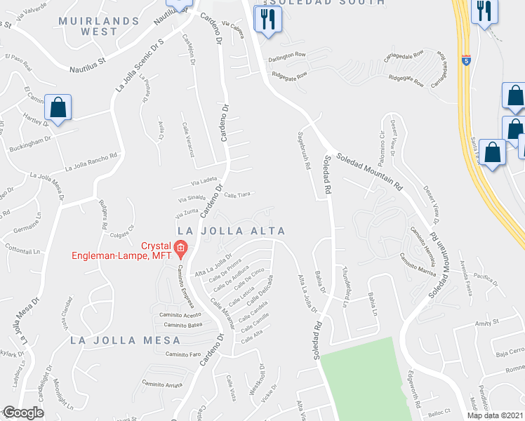 map of restaurants, bars, coffee shops, grocery stores, and more near 1835 Caminito Amergon in San Diego