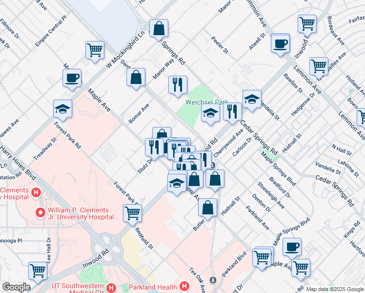 map of restaurants, bars, coffee shops, grocery stores, and more near 2603 Inwood Road in Dallas