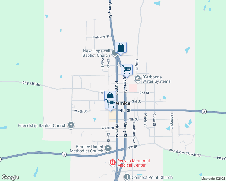 map of restaurants, bars, coffee shops, grocery stores, and more near 206-208 Elm Street in Bernice