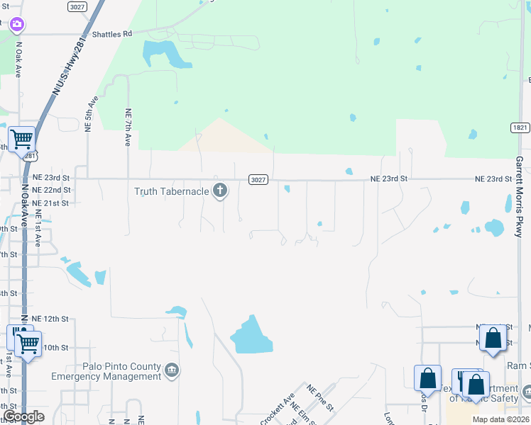 map of restaurants, bars, coffee shops, grocery stores, and more near 5 Buckskin Road in Mineral Wells