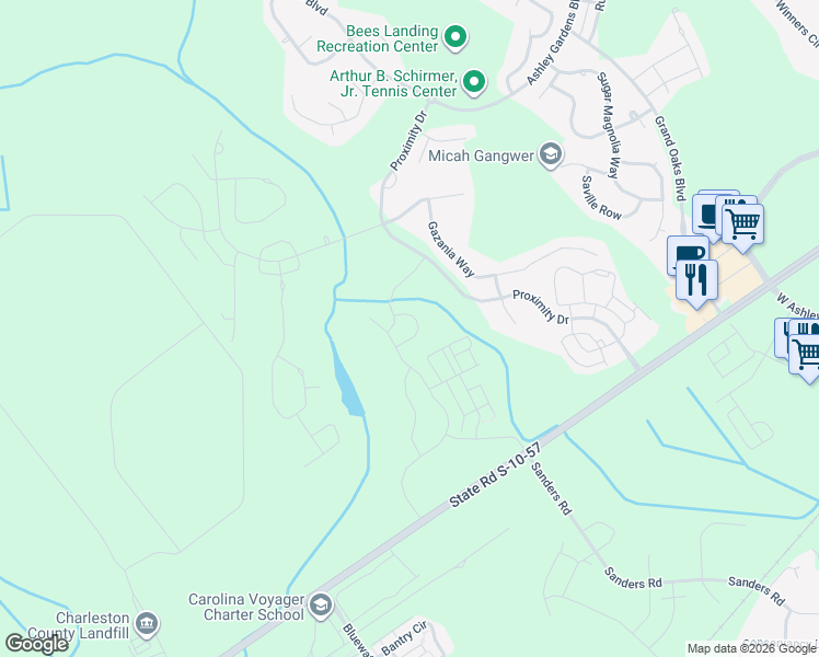 map of restaurants, bars, coffee shops, grocery stores, and more near 366 Spindlewood Way in Charleston