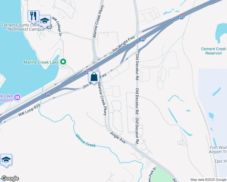 map of restaurants, bars, coffee shops, grocery stores, and more near 4509 Nautilus Circle in Fort Worth