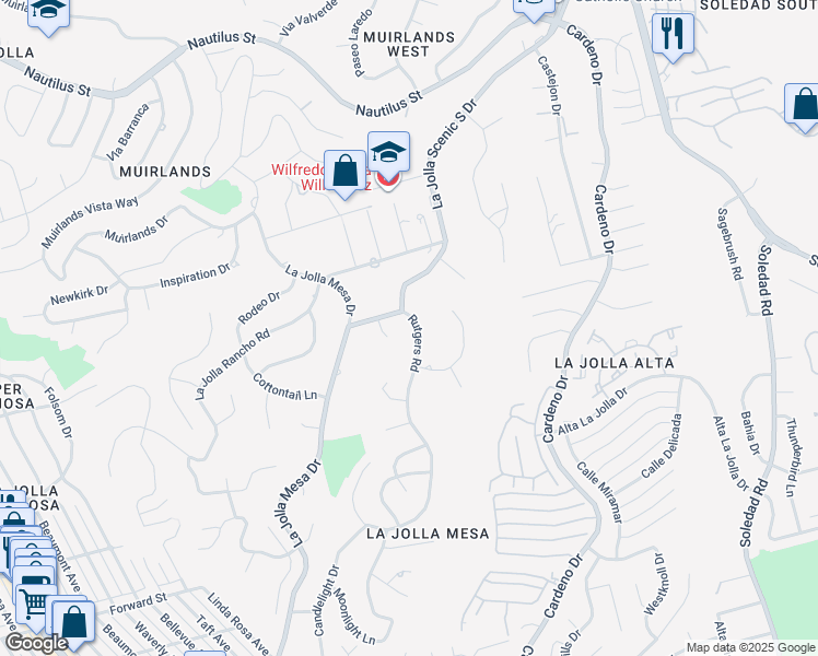 map of restaurants, bars, coffee shops, grocery stores, and more near 5930 Rutgers Road in San Diego