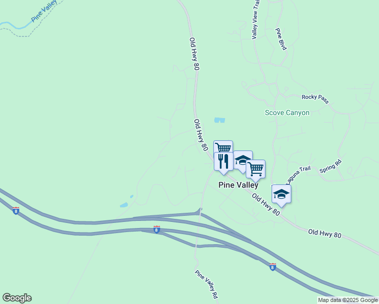map of restaurants, bars, coffee shops, grocery stores, and more near 7655 Deodar Trail in Pine Valley