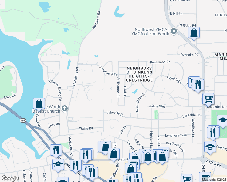 map of restaurants, bars, coffee shops, grocery stores, and more near 4744 Homelands Way in Fort Worth