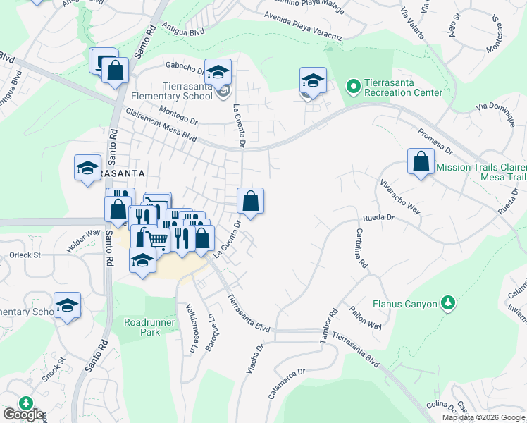 map of restaurants, bars, coffee shops, grocery stores, and more near 10896 Caravelle Place in San Diego